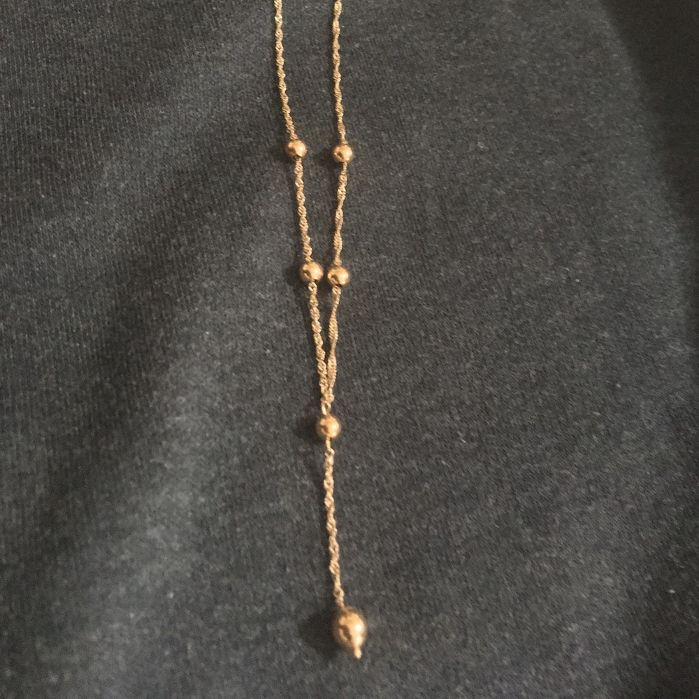Preloved Solid 10K Lariat Necklace with Gold Stationed Beads - Picture 6 of 7